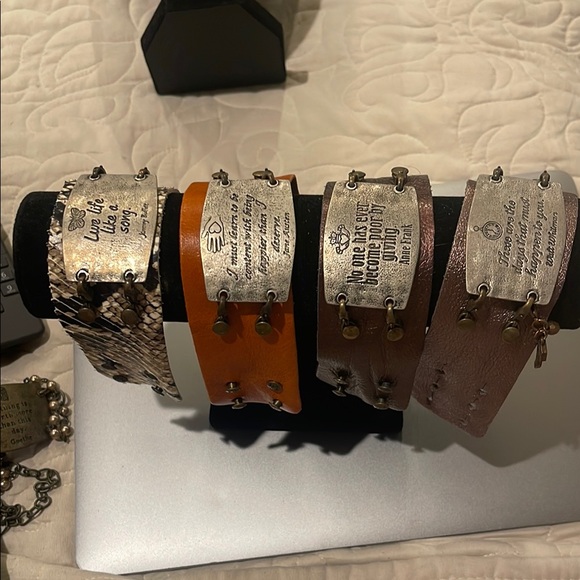 Brown and Silver Leather Jewelry Bracelets Collection - Picture 1 of 1